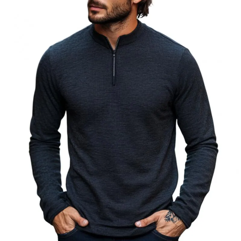 Men's Casual Waffle Stand Collar Zipper Pullover Long Sleeve T-shirt 89144085M sold by Manly