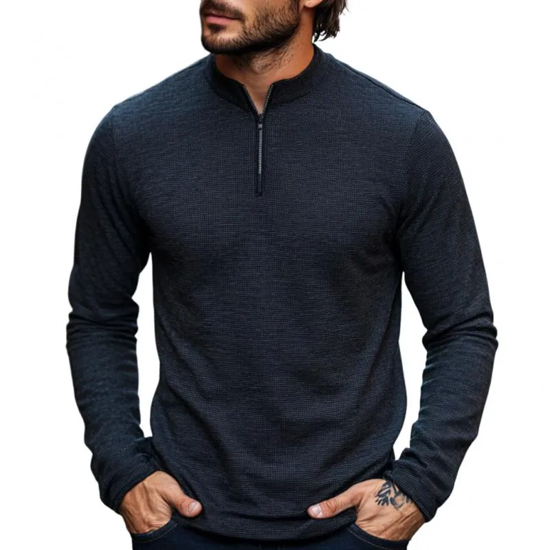 Men's Casual Waffle Stand Collar Zipper Pullover Long Sleeve T-shirt 89144085M sold by Manly