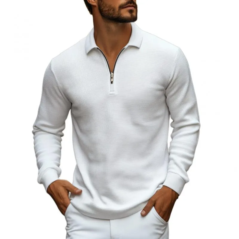 Men's Casual Lapel Waffle Slim Fit Long Sleeve Polo Shirt 98265677M sold by Manly