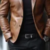 Men's Classic Casual Two Button Slim Fit Leather Blazer 03735451K sold by Manly