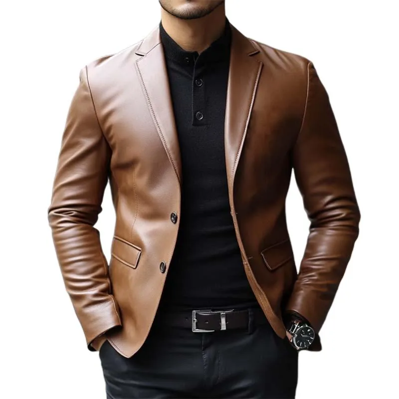 Men's Classic Casual Two Button Slim Fit Leather Blazer 03735451K sold by Manly