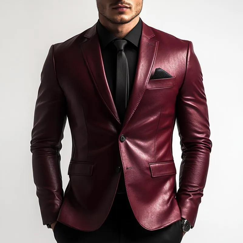 Men's Classic Vintage Two Button Slim Fit Leather Blazer 93865973K sold by Manly product image thumbnail 2