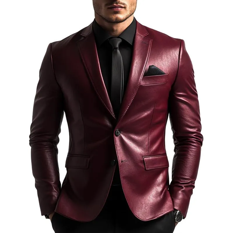 Men's Classic Vintage Two Button Slim Fit Leather Blazer 93865973K sold by Manly