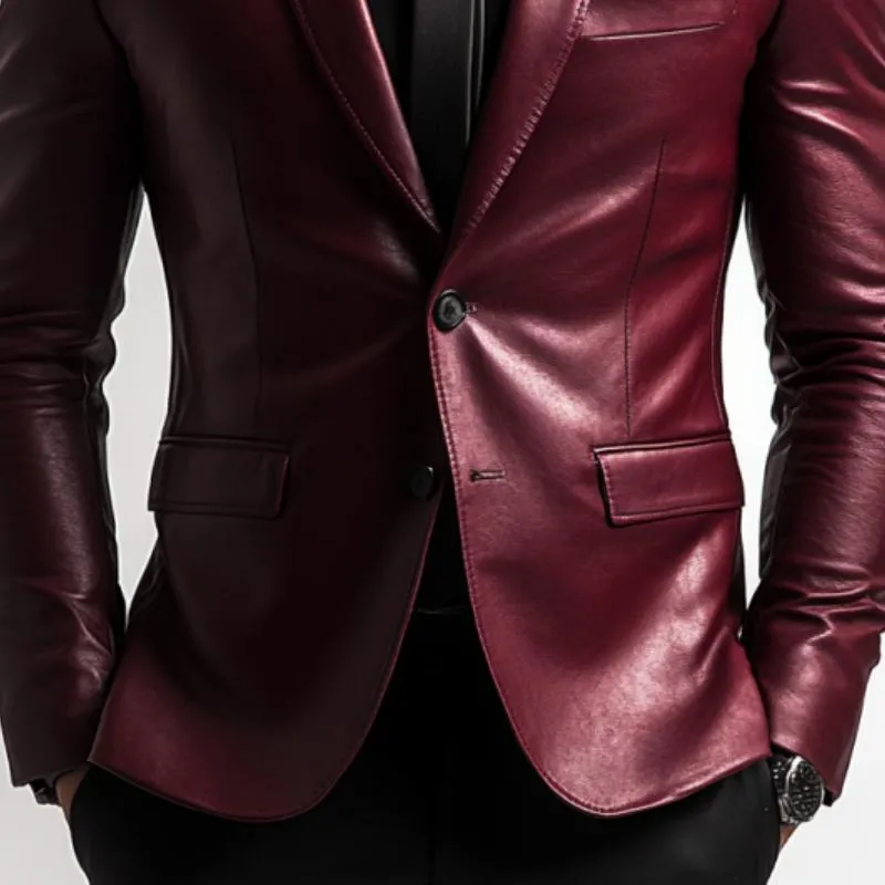 Men's Classic Vintage Two Button Slim Fit Leather Blazer 93865973K sold by Manly product image thumbnail 4