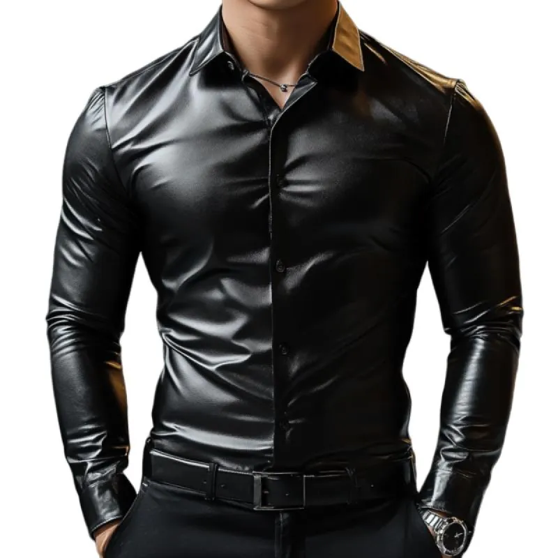Men's Classic Casual Slim Fit Leather Long Sleeve Shirt 18528732K sold by Manly