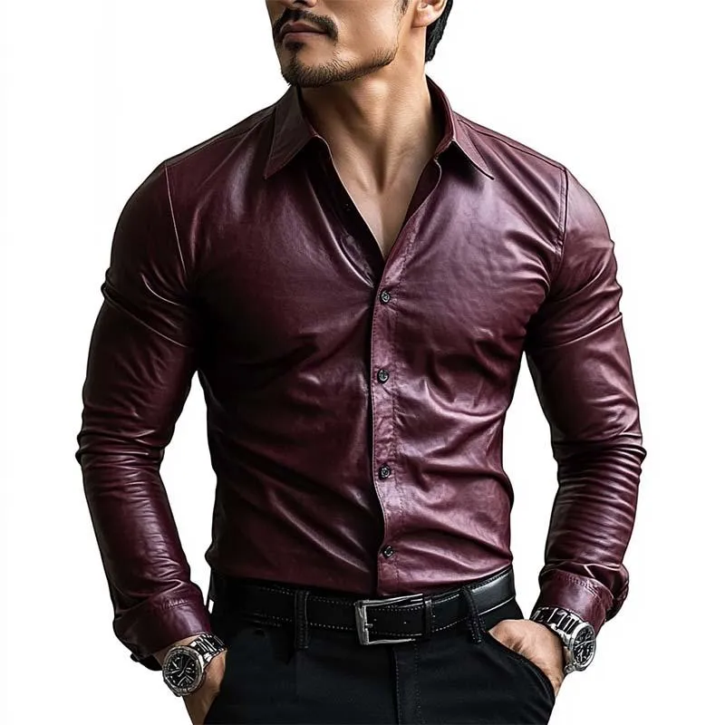 Men's Classic Casual Slim Fit Leather Long Sleeve Shirt 27974770K sold by Manly