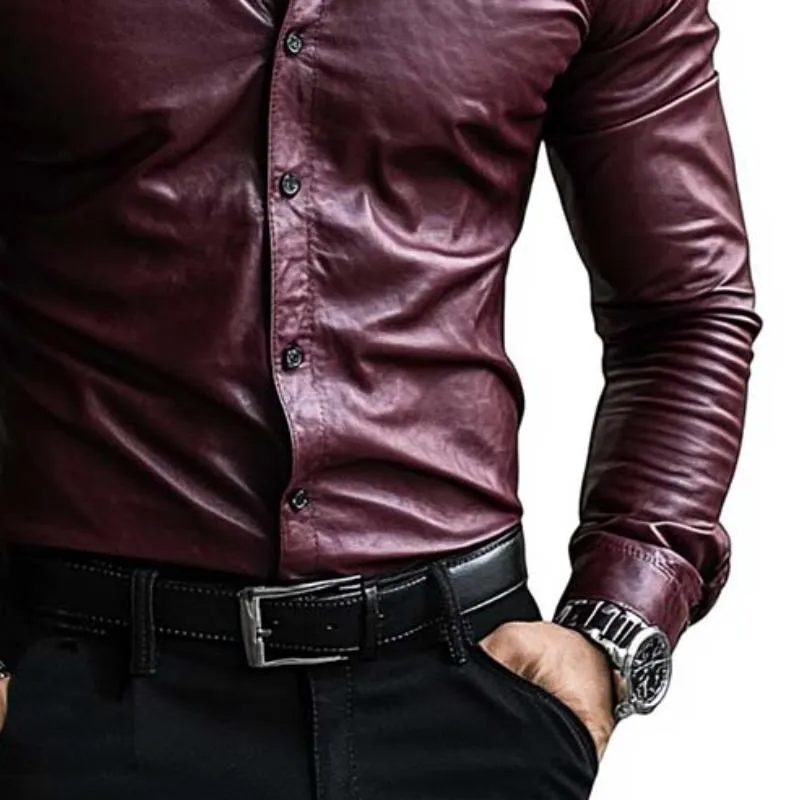 Men's Classic Casual Slim Fit Leather Long Sleeve Shirt 27974770K sold by Manly product image thumbnail 3