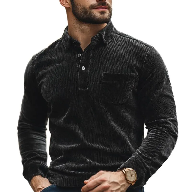 Men's Classic Casual Lapel Patch Pocket Corduroy Long Sleeve POLO Shirt 44720604K sold by Manly