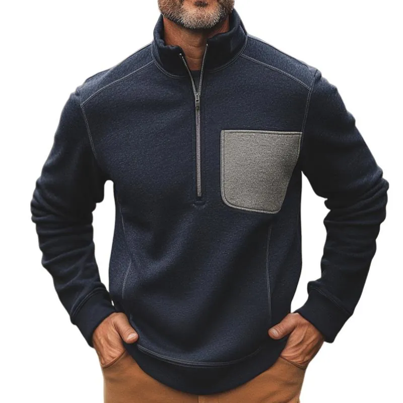 Men's Retro Casual Colorblock Chest Pocket Zipper Sweatshirt 13107889TO sold by Manly