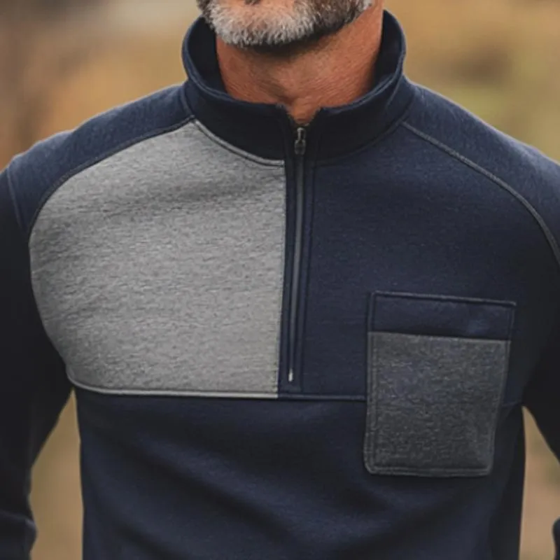 Men's Retro Casual Colorblock Chest Pocket Zipper Sweatshirt 40989432TO sold by Manly product image thumbnail 3