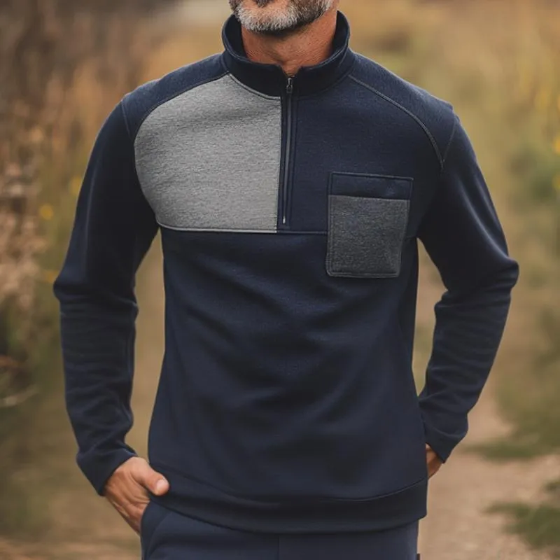 Men's Retro Casual Colorblock Chest Pocket Zipper Sweatshirt 40989432TO sold by Manly product image thumbnail 2