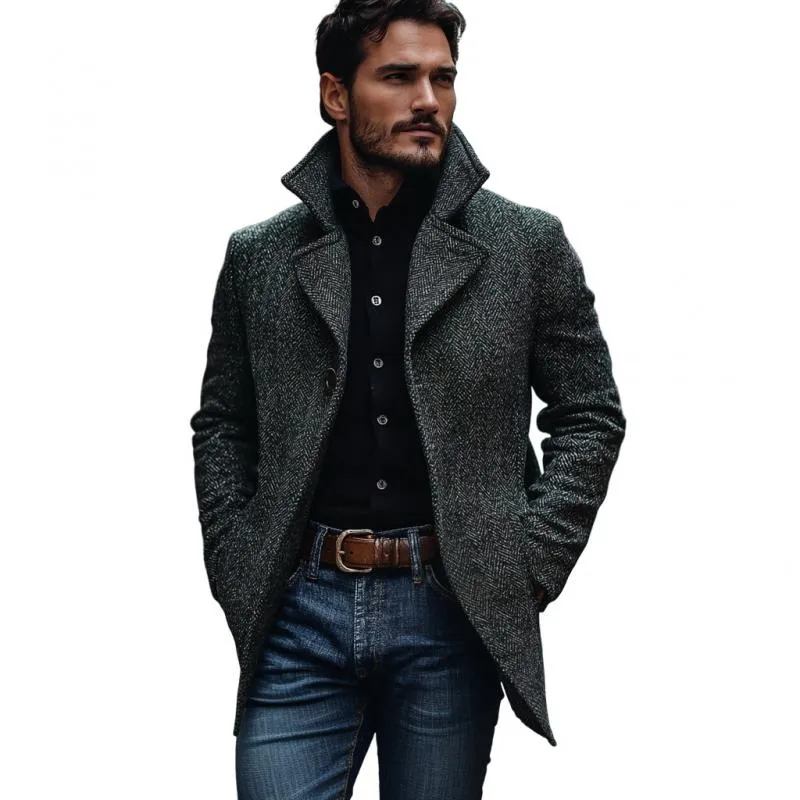 Men's Vintage Classic Herringbone Notch Lapel Single Breasted Slim Fit Coat 78486162M sold by Manly product image thumbnail 3