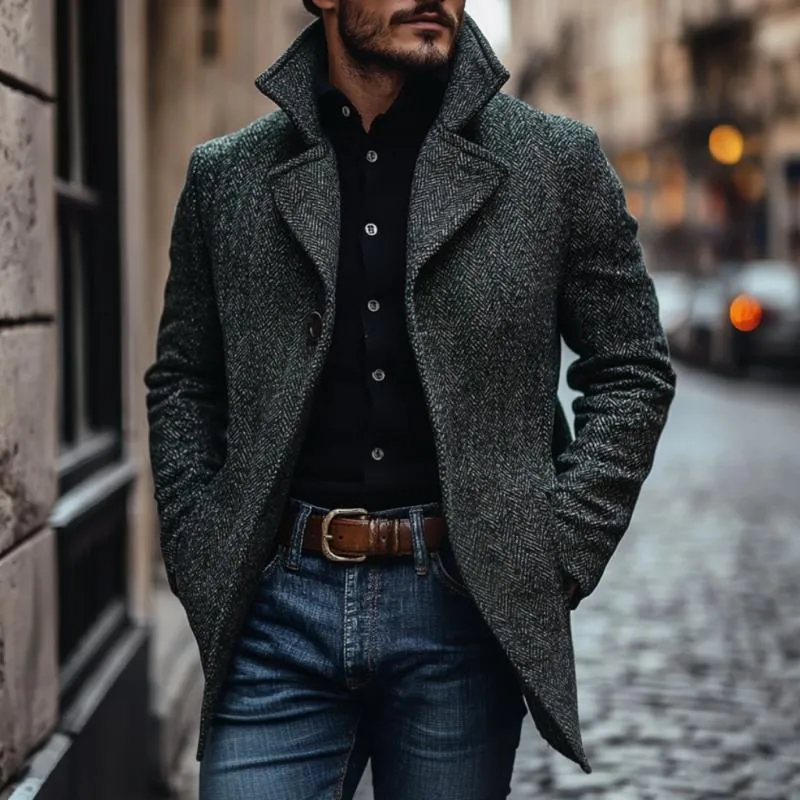 Men's Vintage Classic Herringbone Notch Lapel Single Breasted Slim Fit Coat 78486162M sold by Manly product image thumbnail 2