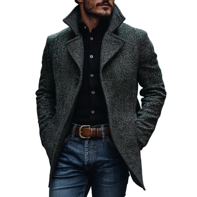 Men's Vintage Classic Herringbone Notch Lapel Single Breasted Slim Fit Coat 78486162M sold by Manly