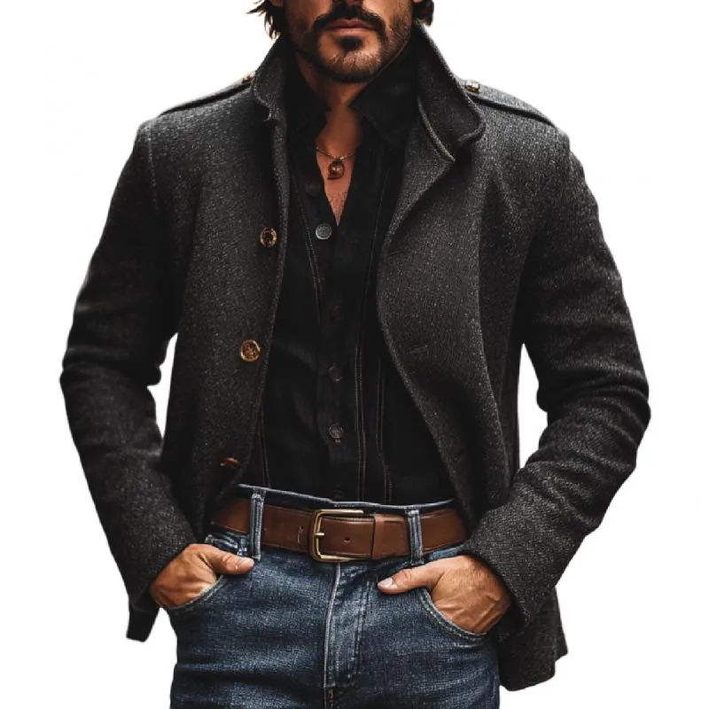 Men's Vintage Wool Blended Stand Collar Single Breasted Loose Blazer 79191324M sold by Manly