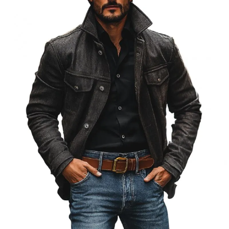 Men's Vintage Twill Cotton Lapel Multi-Pocket Loose Work Coat 29790074M sold by Manly