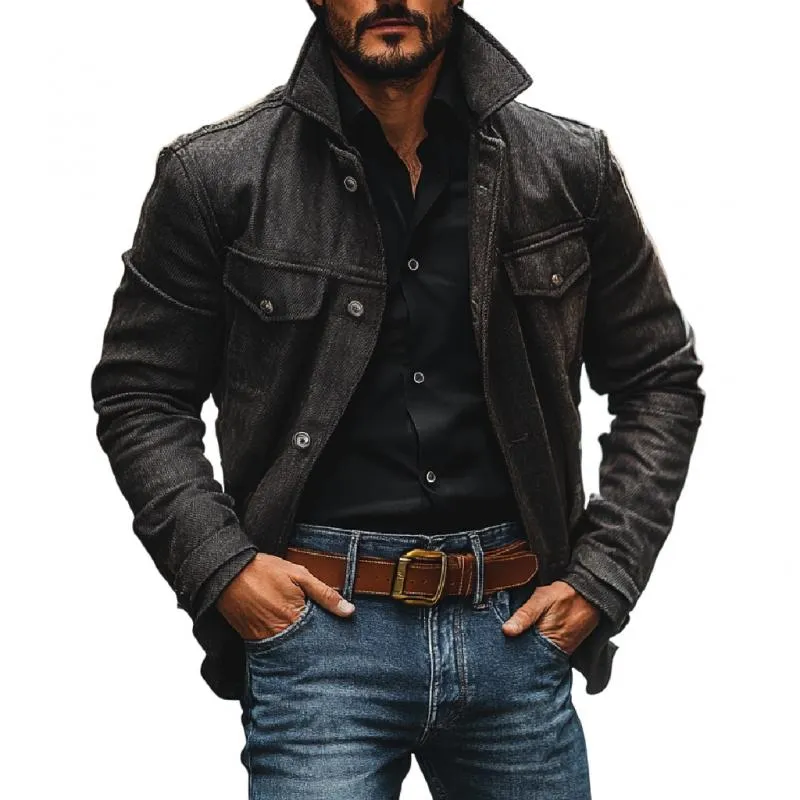 Men's Vintage Twill Cotton Lapel Multi-Pocket Loose Work Coat 29790074M sold by Manly