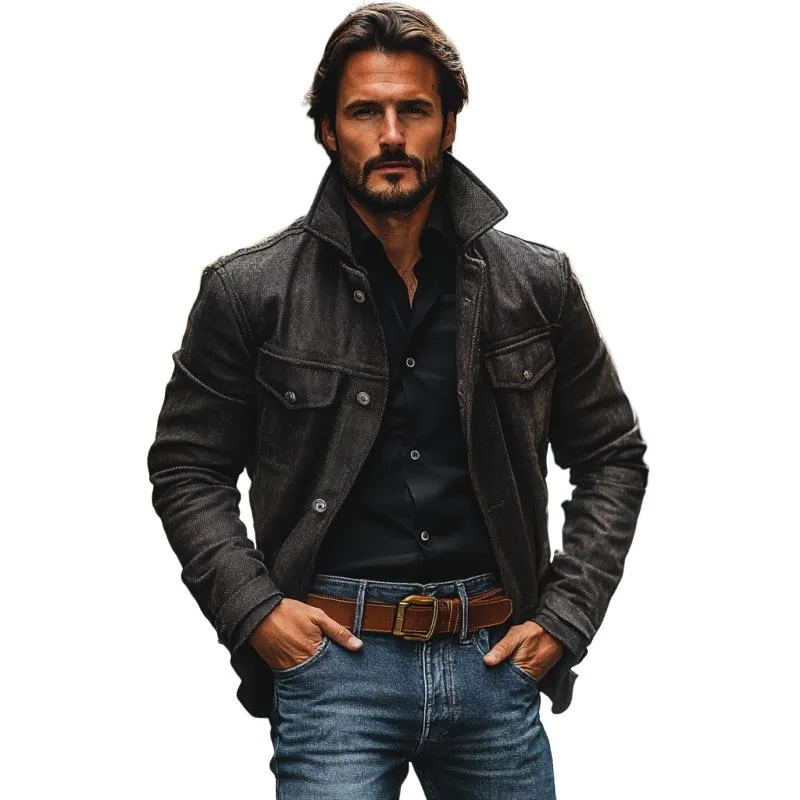 Men's Vintage Twill Cotton Lapel Multi-Pocket Loose Work Coat 29790074M sold by Manly product image thumbnail 3