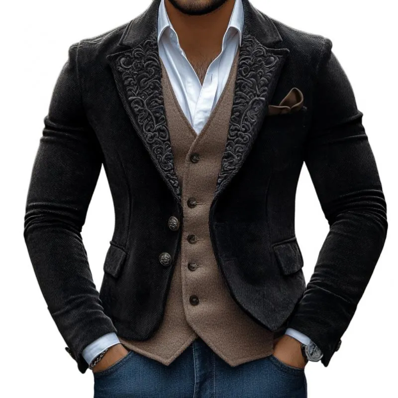 Men's Vintage Embroidered Corduroy Notch Lapel Two Buttons Casual Blazer 18519286Z sold by Manly