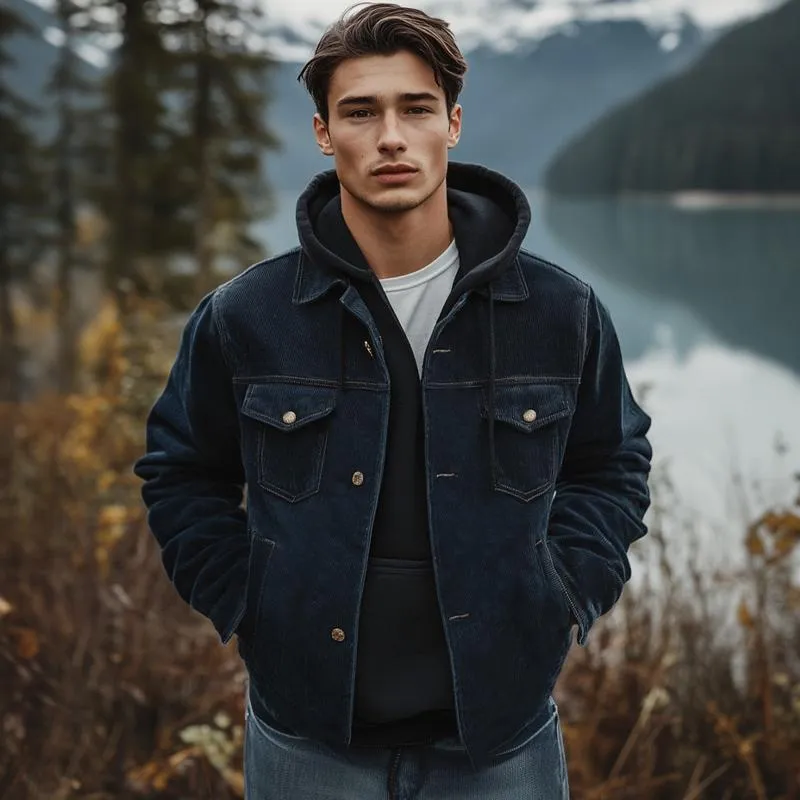 Men's Navy Corduroy Lapel Button Jacket 57778399U sold by Manly product image thumbnail 3