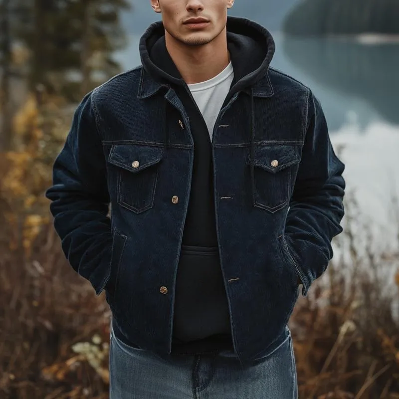 Men's Navy Corduroy Lapel Button Jacket 57778399U sold by Manly product image thumbnail 2