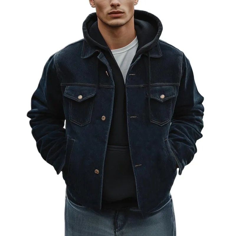 Men's Navy Corduroy Lapel Button Jacket 57778399U sold by Manly