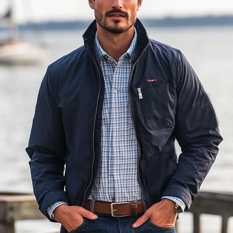 Men's Navy Blue Stand Collar Zip-up Jacket 88902748U sold by Manly product image thumbnail 2