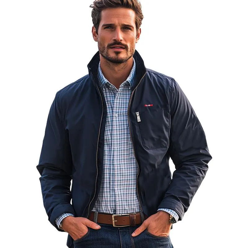 Men's Navy Blue Stand Collar Zip-up Jacket 88902748U sold by Manly product image thumbnail 3