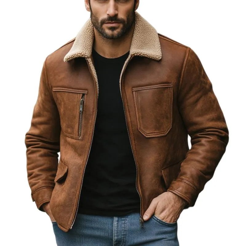 Men's Leather Sherpa Lined Lapel Leather Jacket 59509289U sold by Manly