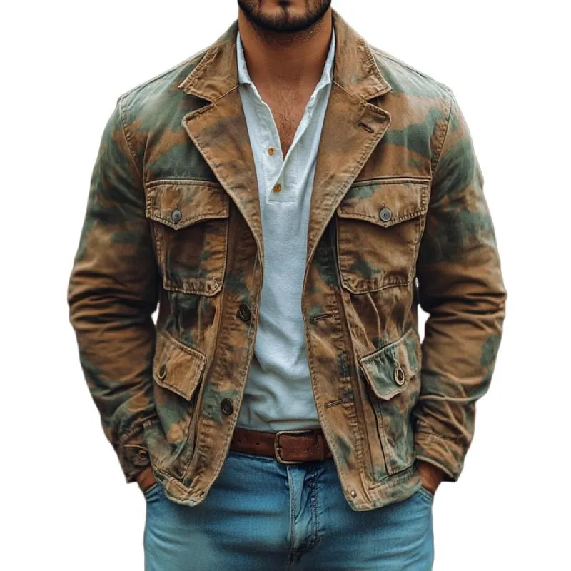 Men's Retro Camo Lapel Multi-pocket Single Breasted Casual Jacket 67015453Z sold by Manly