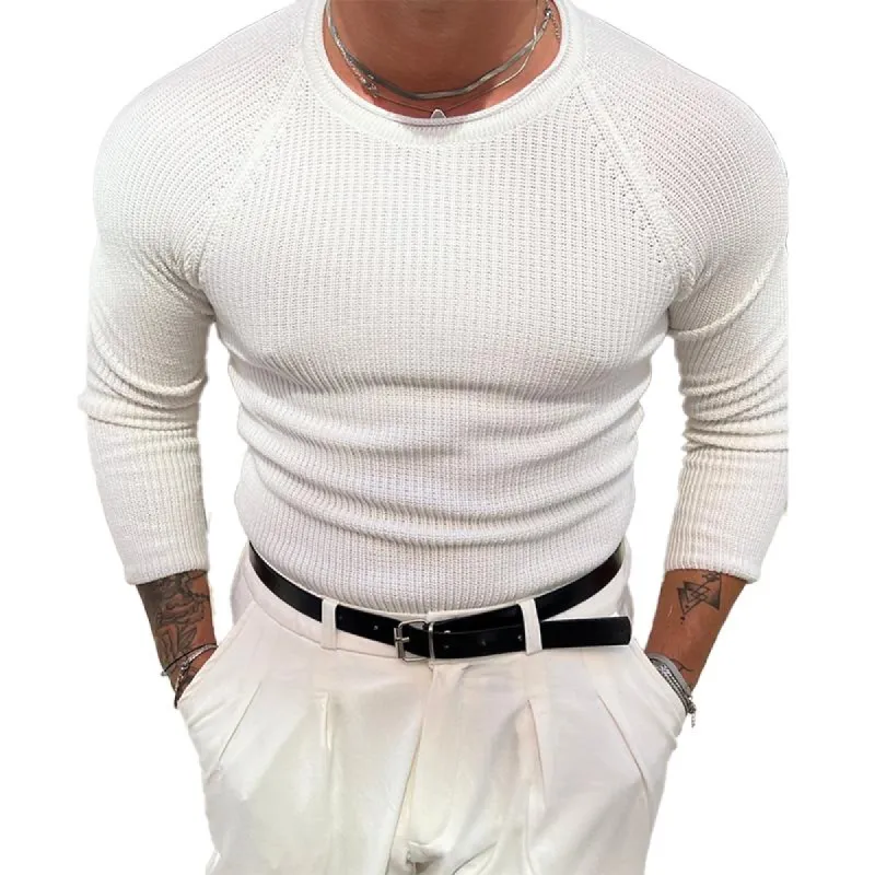 Men's Solid Color Loose Round Neck Knitted Sweater 04928594X sold by Manly