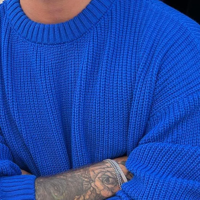 Men's Solid Color Loose Knit Crew Neck Sweater 96697233X sold by Manly product image thumbnail 3