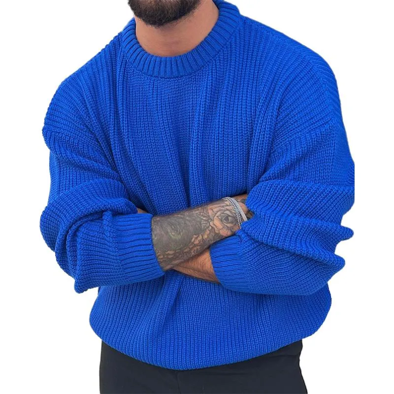 Men's Solid Color Loose Knit Crew Neck Sweater 96697233X sold by Manly