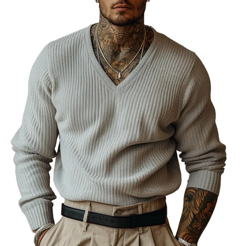Men's Casual V-neck Knitted Sweater 07003740X sold by Manly
