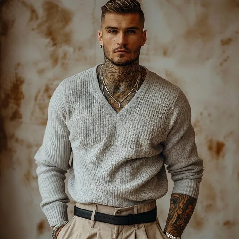 Men's Casual V-neck Knitted Sweater 07003740X sold by Manly product image thumbnail 3