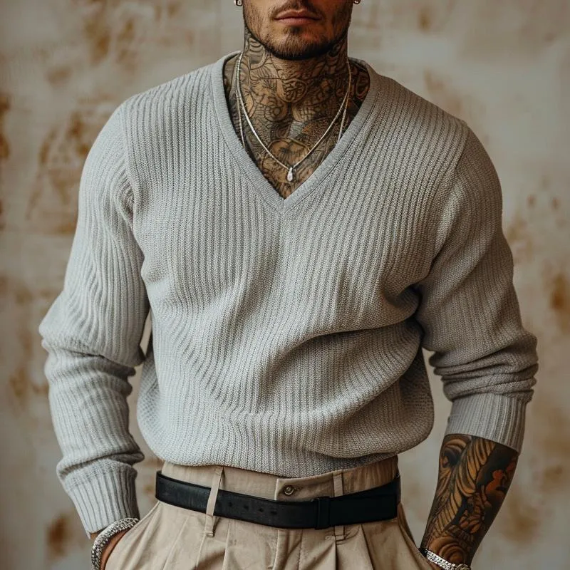 Men's Casual V-neck Knitted Sweater 07003740X sold by Manly product image thumbnail 2