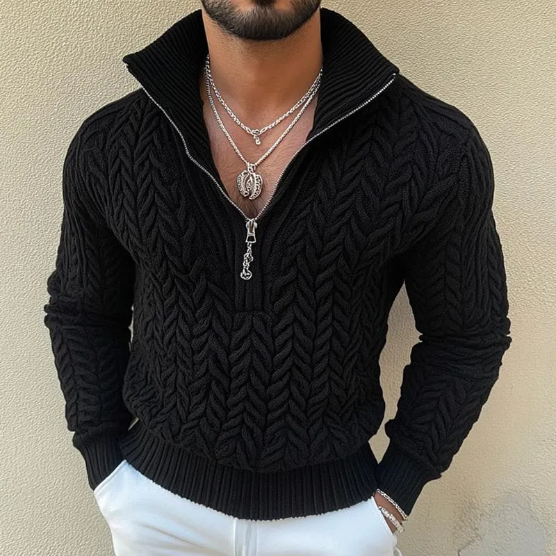 Men's Solid Color Twisted Half-Zip Knitted Sweater 23122381X sold by Manly product image thumbnail 2