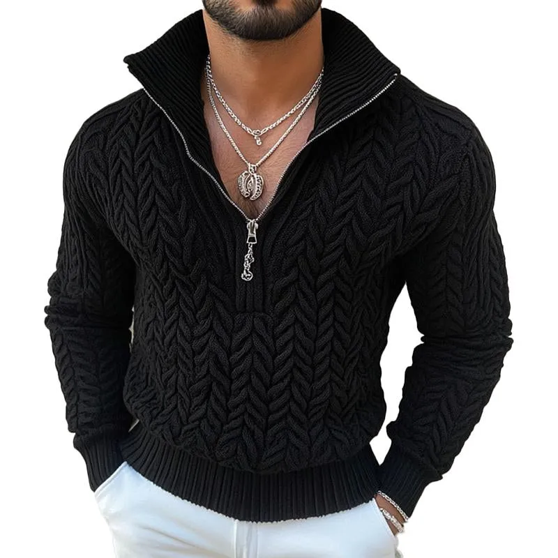 Men's Solid Color Twisted Half-Zip Knitted Sweater 23122381X sold by Manly