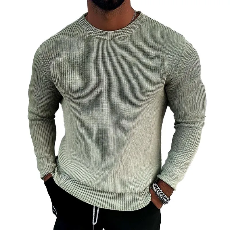 Men's Solid Color Crew Neck Knitted Sweater 95317354X sold by Manly