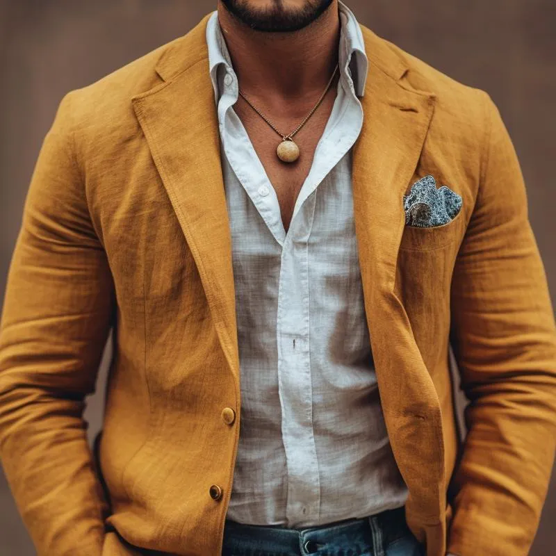 Men's Solid Color Cotton And Linen Notch Lapel Two Buttons Casual Blazer 56257959Z sold by Manly product image thumbnail 3