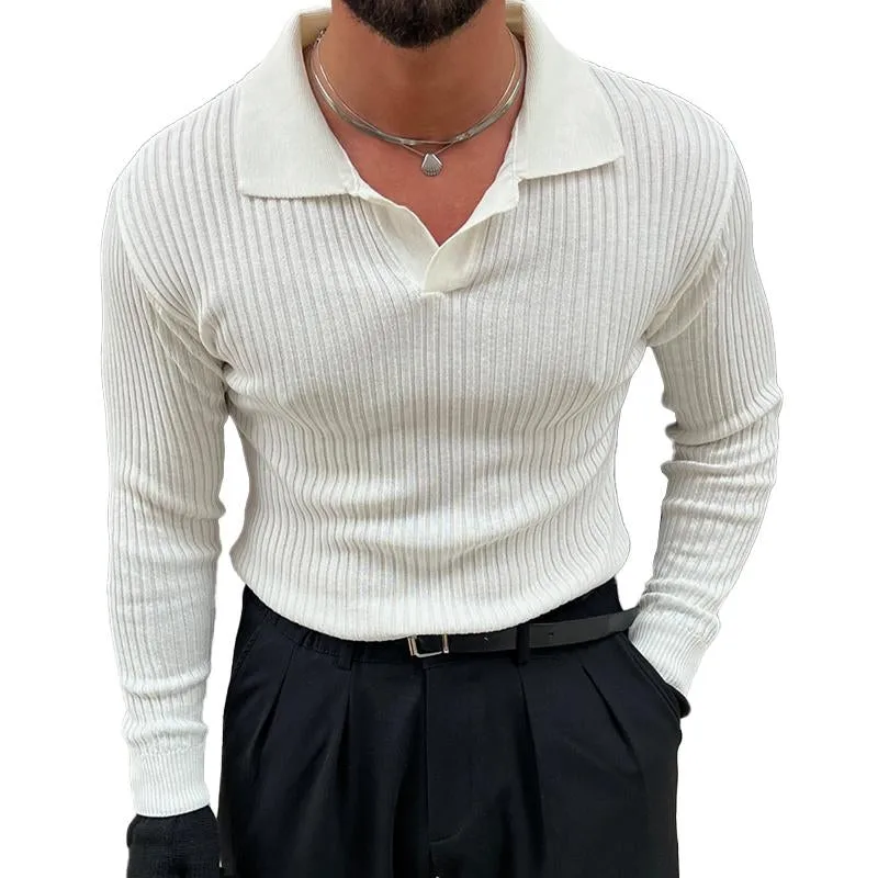 Men's Striped Lapel Knit Sweater 18628776X sold by Manly