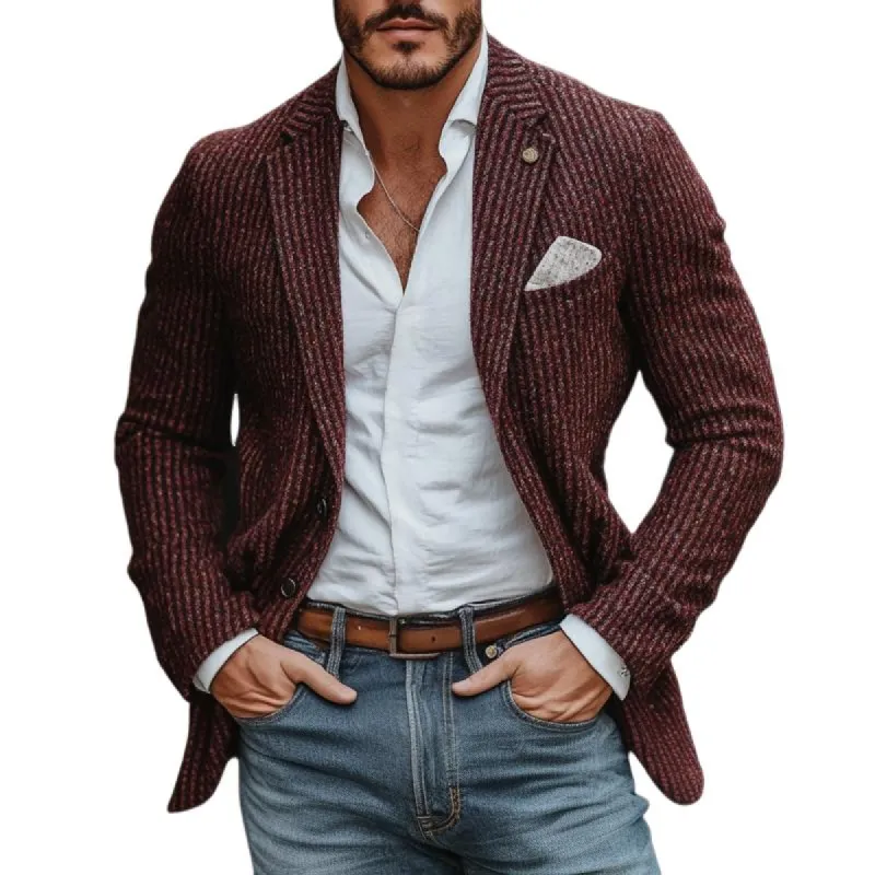 Men's Fashion Knitted Striped Notch Lapel Two Buttons Casual Cardigan 74652409Z sold by Manly