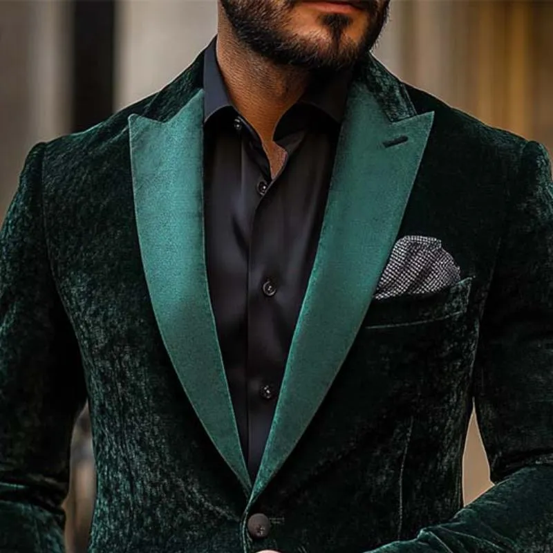Men's Classic Retro Gentleman Collar Stitching Satin Slim Velvet Blazer 74403455K sold by Manly product image thumbnail 3
