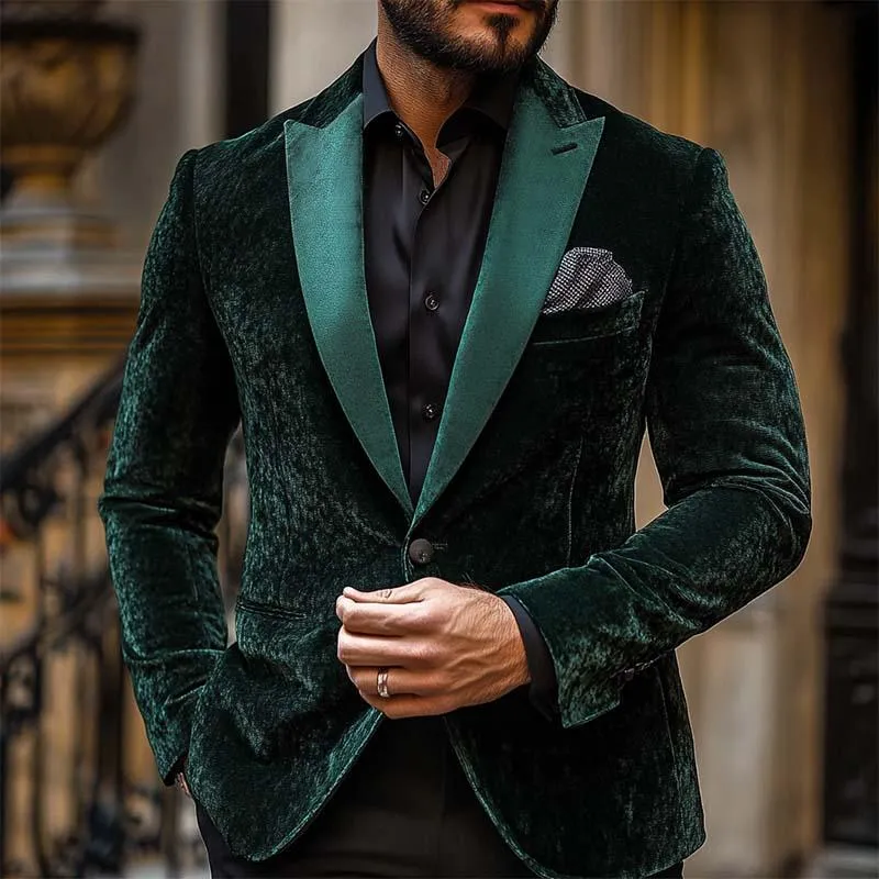 Men's Classic Retro Gentleman Collar Stitching Satin Slim Velvet Blazer 74403455K sold by Manly product image thumbnail 2