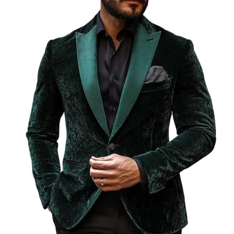 Men's Classic Retro Gentleman Collar Stitching Satin Slim Velvet Blazer 74403455K sold by Manly