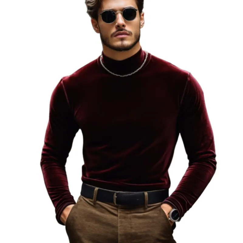 Men's Classic Casual Velvet Slim Fit Long Sleeve T-Shirt 83089575K sold by Manly