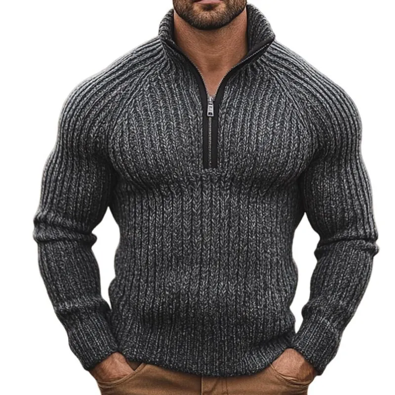 Men's Retro Casual Heathered Zipper Sweater 26370598TO sold by Manly