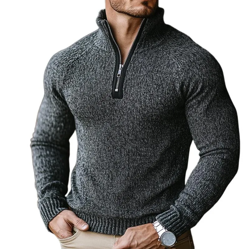 Men's Retro Casual Heathered Zipper Sweater 10521880TO sold by Manly