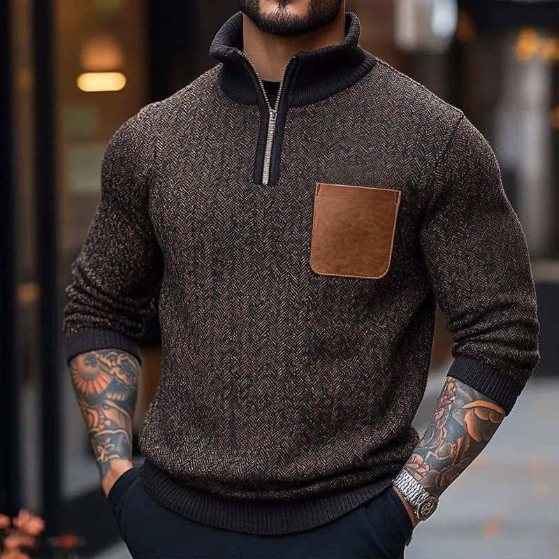 Men's Retro Casual Herringbone Stitching Stand Collar Sweatshirt 52520098TO sold by Manly product image thumbnail 2