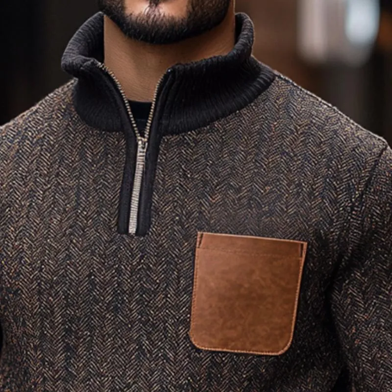 Men's Retro Casual Herringbone Stitching Stand Collar Sweatshirt 52520098TO sold by Manly product image thumbnail 3